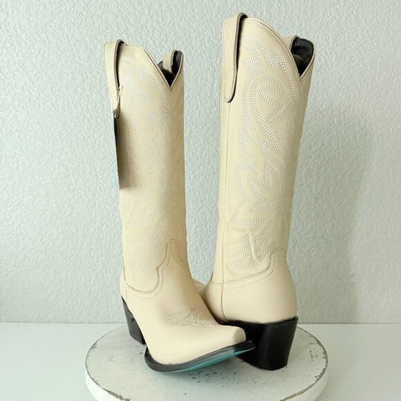 Lane SMOKESHOW Womens Cowboy Boots 8 Pale Ivory Leather Western Cowgirl Tall - Picture 1 of 13